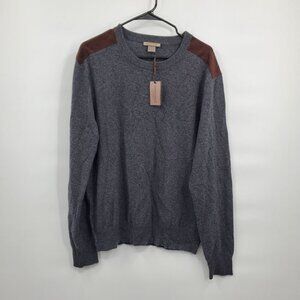 Amicale 100% Cashmere Suede Shoulder Sweater Top Men Size XL NWT Gray Brown